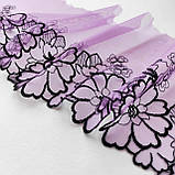 Ажурне мереживо вишивка на сітці: чорна нитка на бузковій сітці, ширина 20 см, фото 4