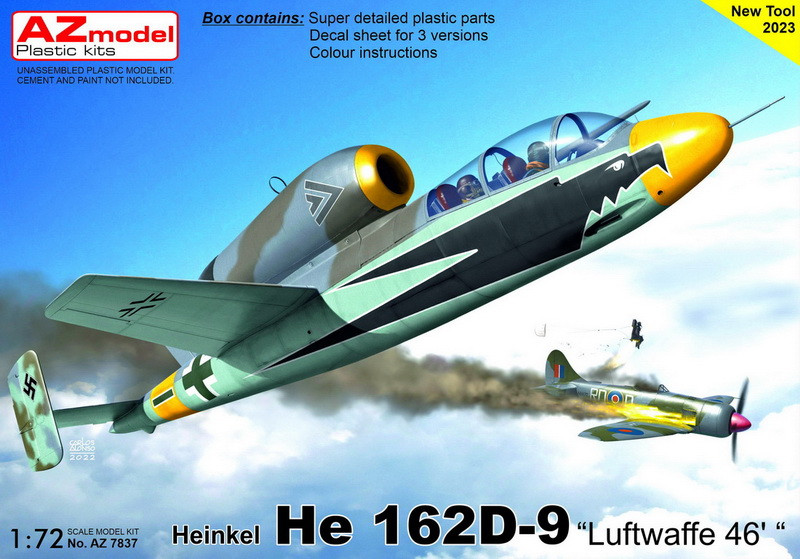 Пластикова модель 1/72 AZ model 7837 німецький реактивний винищувач Heinkel He-162D-9 'Luftwaffe '46'