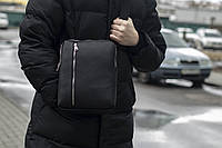 Мужская барсетка городская через плечо Polo качественная сумка мессенджер планшетка на грудь черная из экокожи