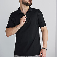Стильная футболка поло мужская тенниска черная с молнией