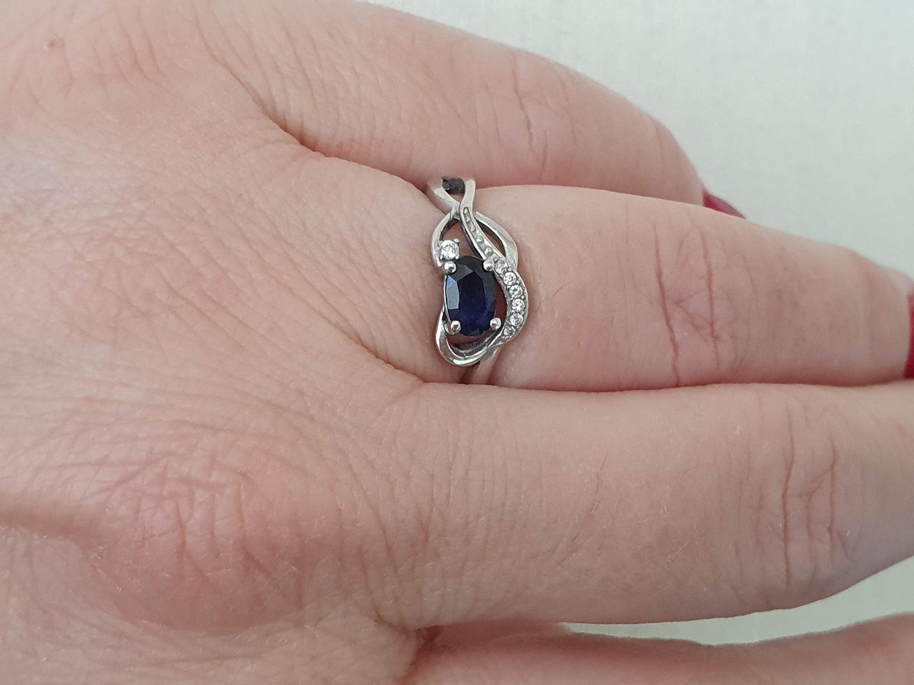 Срібне кільце Вірність з фіанітами і сапфіром. 1827/9Р-SPH 16,5 16,5