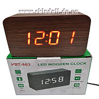 Часы VST-863-1 с красной подсветкой в виде деревянного бруска