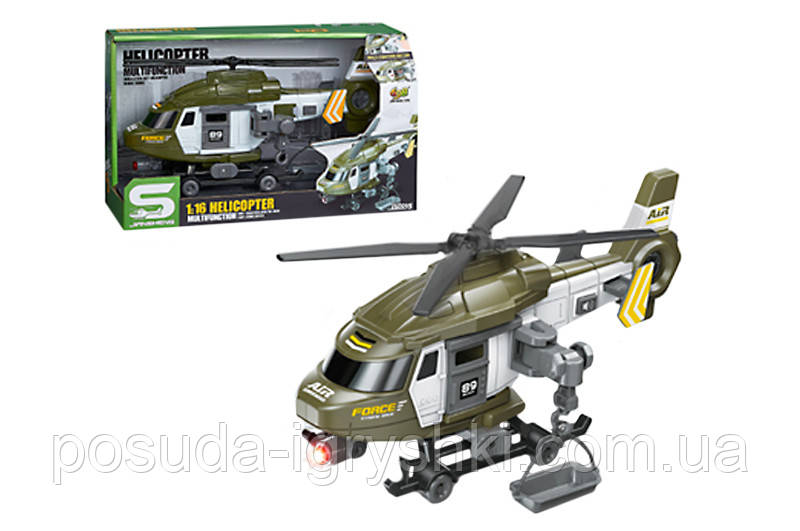 Вертоліт військовий інерційний, озвучений, зі світлом, в коробці JS128C р.31,5*12,5*18,5см, фото 1
