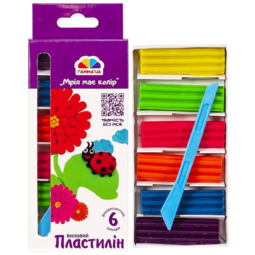 Пластилін восковий флуоресцентний "Творчість" 6 кольорів, 90 г "Гамма" 400304