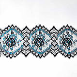 Ажурне французьке мереживо шантільї (з війками) чорного з бірюзовим кольорів шир.23,5 см, довжина купона 3,0 м., фото 6