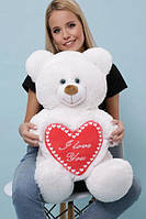 Плюшевий ведмедик Бублик з серцем, колір білий, висота 95 см