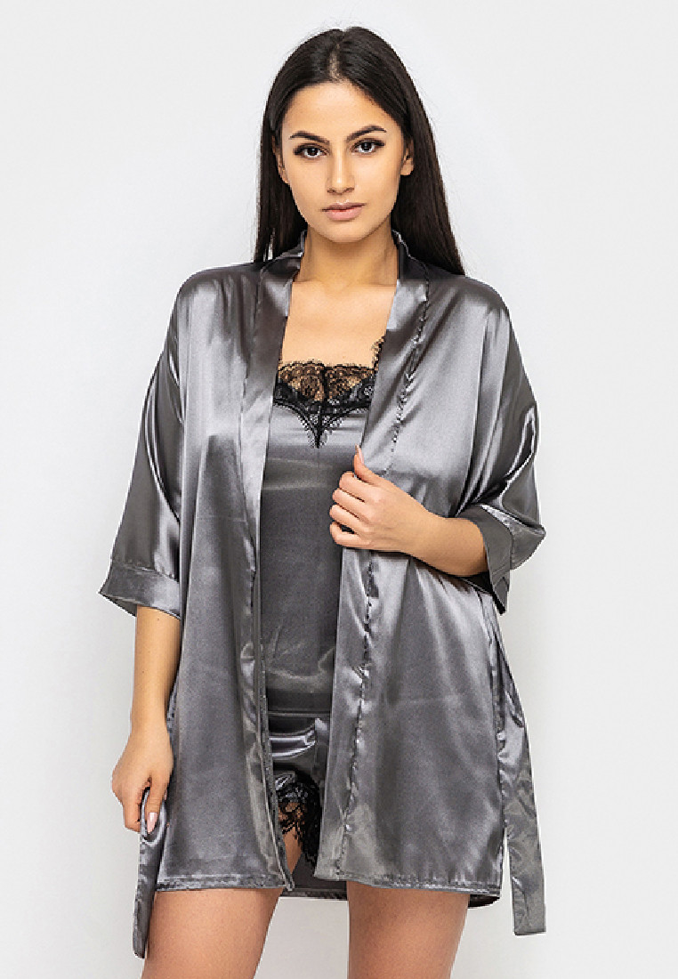 Домашня одяг шортики майка халат атлас шовк трійка,одяг для сну, фото 1