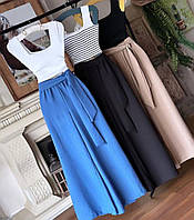 Летние стильные классические брюки женские свободного кроя с поясом Ткань: американский креп Размеры: 42-46,48