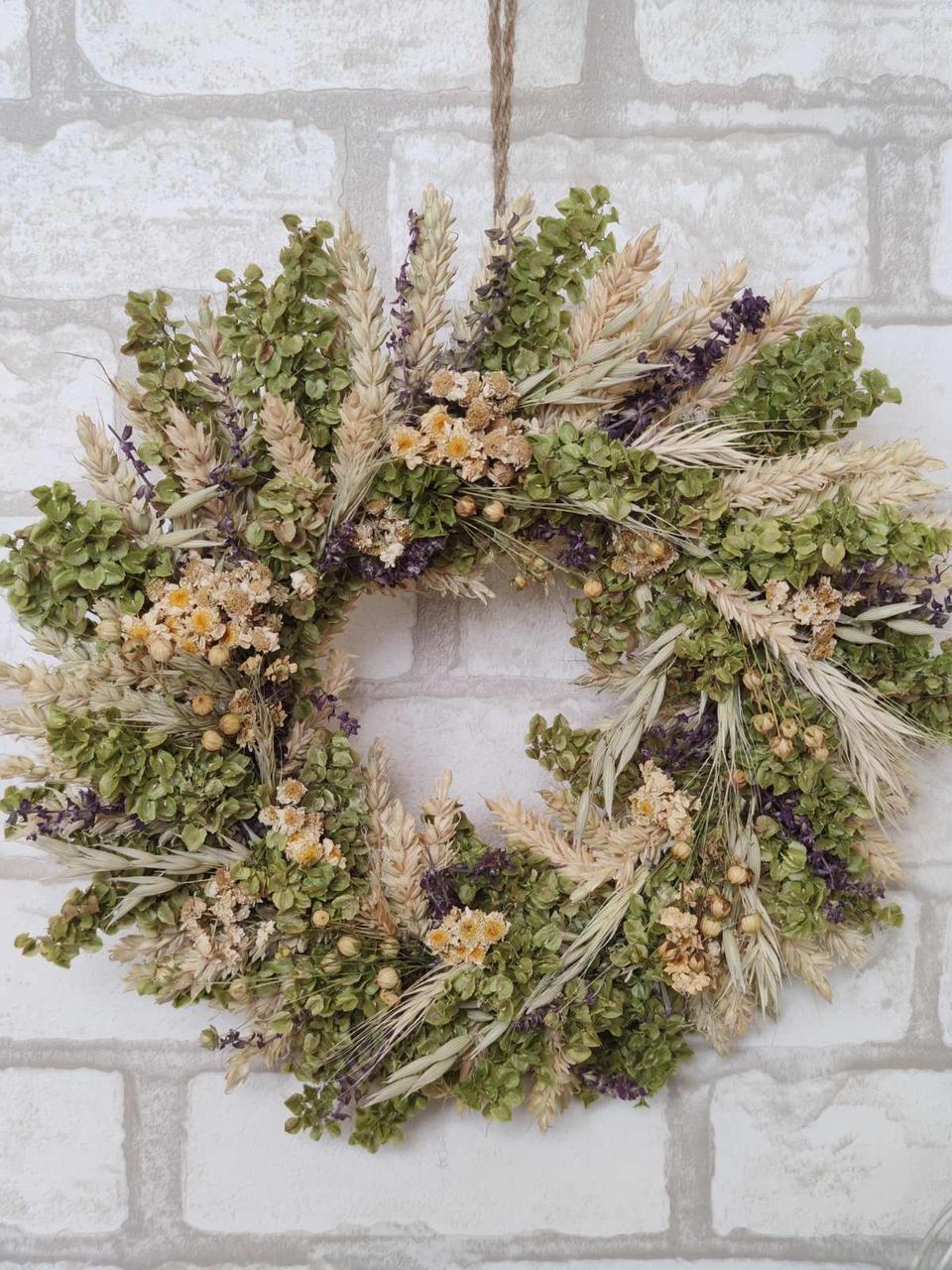 Вінок з натуральних сухоцвітів Літо в травах. Д 26 см, фото 1