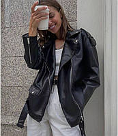 Трендова жіноча подовжена косуха чорного кольору, жіноча куртка-косуха