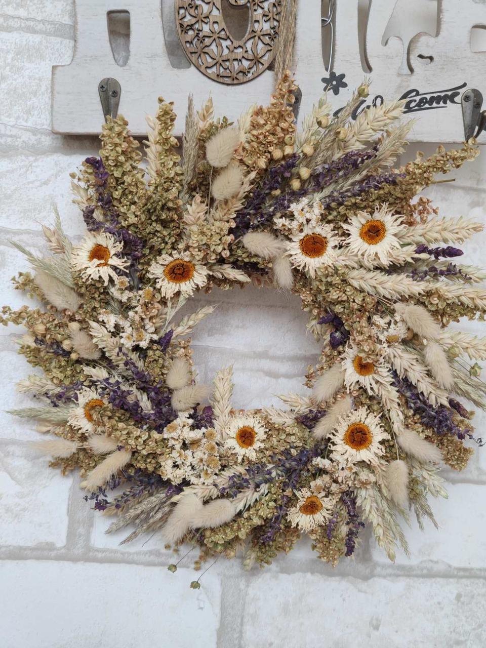 Вінок з натуральних сухоцвітів Літо в травах. Д 26 см, фото 1