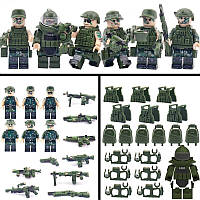Минифигурки военных, 6 шт. + оружие и экипировка (солдатики для LEGO)