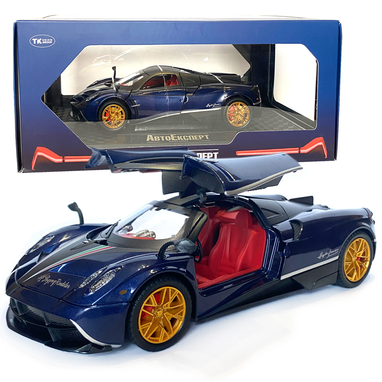 Машинка металева іграшкова Pagani huayra Roadster, Авто Експерт, 1:24, синя, світло, звук, інерція, відкр. двері, 21*5,5*9см.