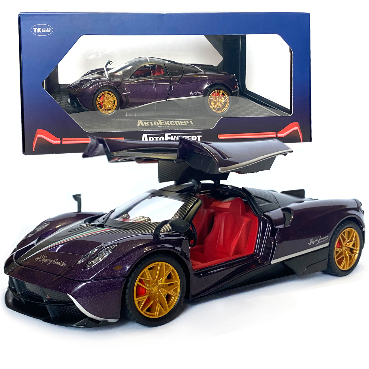 Машинка металева іграшкова Pagani huayra Roadster, Авто Експерт, 1:24, фіолетова, світло, звук, інерція, відкр. двері, 21*5,5*9см., фото 1