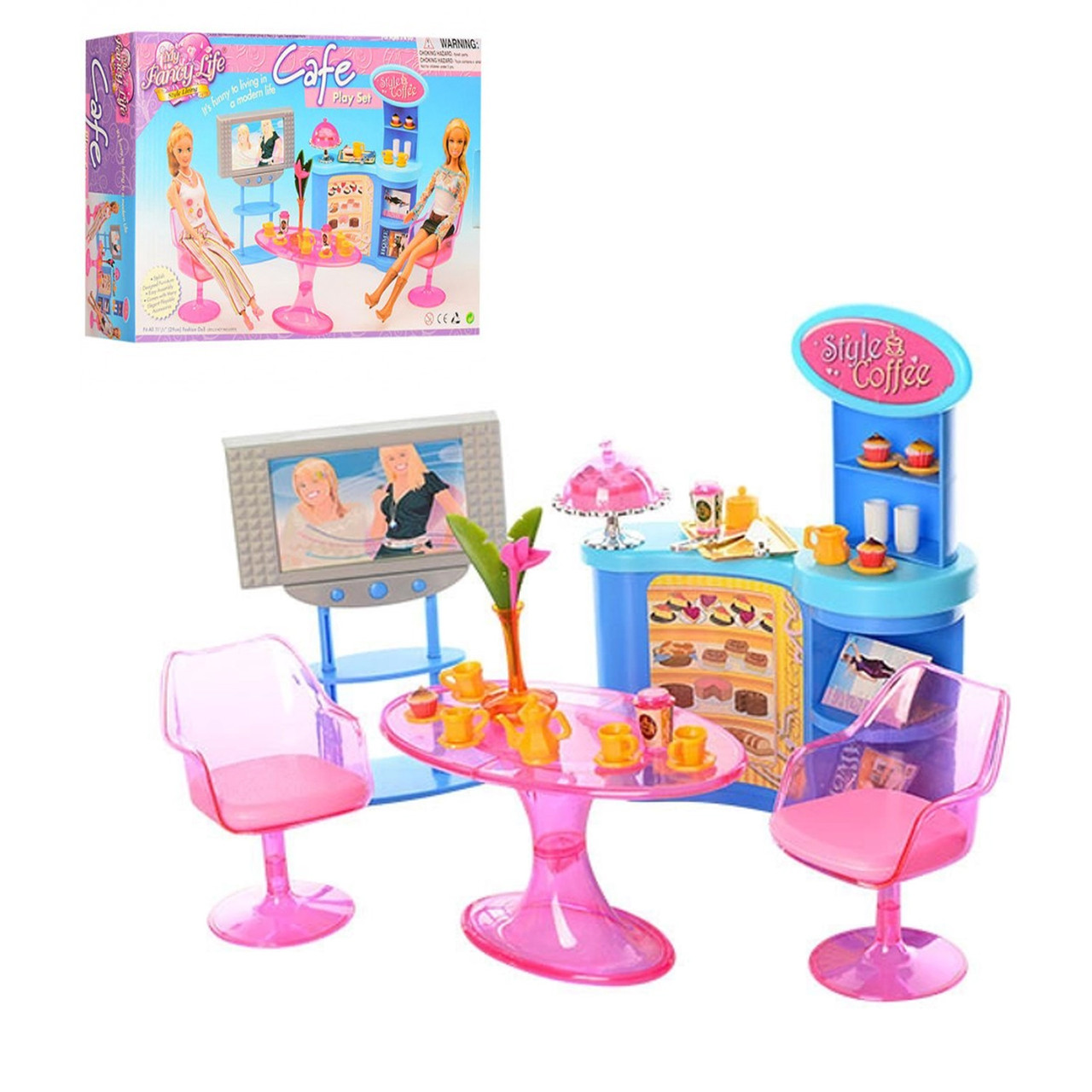 Меблі для ляльок Барбі до 30 см Кафе стільці кондитерська стійка телевізор Gloria 2918