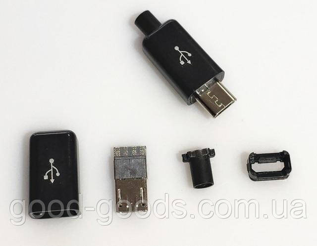 Штекер micro USB розбірний 4pin для паяння на кабель, чорний (ID ...