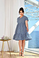 Современное летнее женское платье по колено платье баталл платье с цветочном принтом большие размеры 52-54, синий