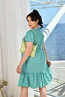 Современное летнее женское платье по колено платье баталл платье с цветочном принтом большие размеры 56-58, мята