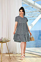 Современное летнее женское платье по колено платье баталл платье с цветочном принтом большие размеры 48-50 , черный