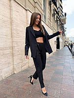 Женский костюм пиджак + брюки деловой тренд на каждый день черный, бордо, бутылка Чорний