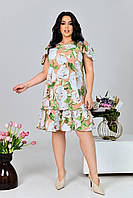 Современное летнее женское платье по колено платье баталл платье с цветочном принтом большие размеры розовый, 48/50
