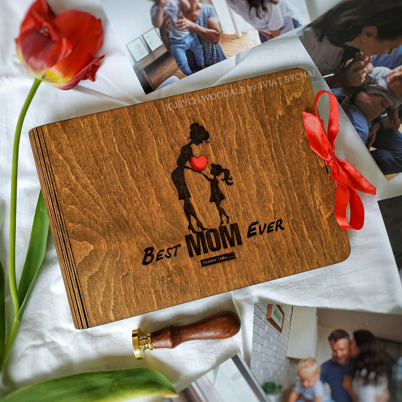 Дерев'яний фотоальбом на подарунок для мами від дочки | Креативний подарунок на день матері Код/Артикул 182