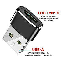 Переходник USB-C (Type-C) на USB-A портативный OTG адаптер (корпус пластик)