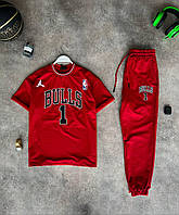 Мужской спортивный костюм: штаны Chicago Bulls + футболка Chicago Bulls в красном цвете