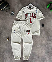 Мужской брендовый спортивный костюм: штаны + футболка Чикаго Буллс белый
