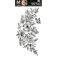 Тату tattoo временное татту наклейка на тело бутоны роз и бабочка