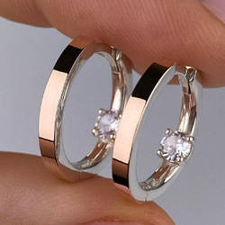 Срібні сережки-кільця (конго) з золотими накладками з фіанітами (1,2 см) РН-127