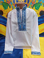 Підліткова вишиванка для хлопчика комір-стійка на зав'язках поплін розмір 6-12 років, колір білий
