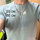 Комплект ланцюжок плетіння плоский бісмарк та хрестик срібло 925 проба, фото 3