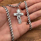 Комплект ланцюжок плетіння плоский бісмарк та хрестик срібло 925 проба, фото 2