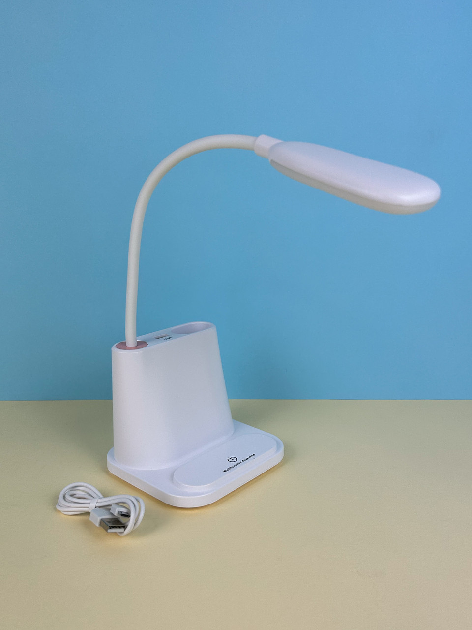 Настільна світлодіодна лампа USB з вбудованим акумулятором і тримачем для телефона, біла