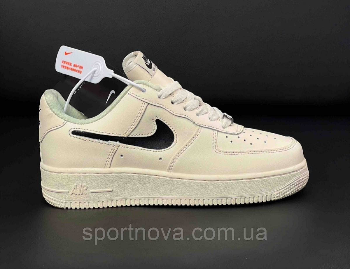 Жіночі демісезонні кросівки Nike Air Force шкіряні бежеві з чорним р 36-41, фото 1