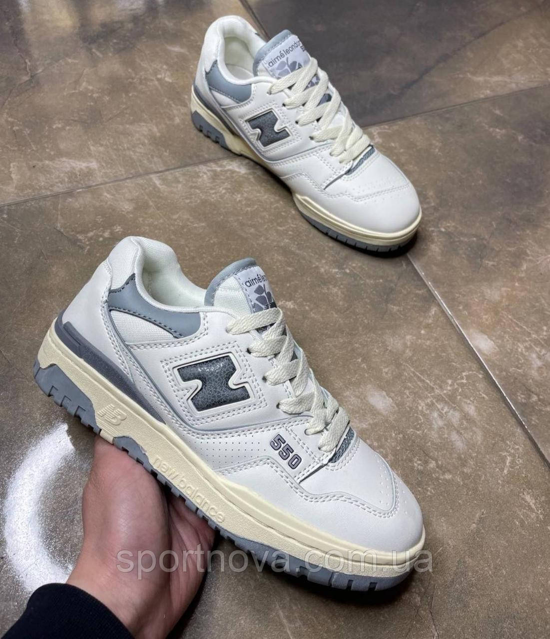 Жіночі підліткові кросівки стильні New Balance 550 шкіряні білі із сірим р 36-41, фото 1