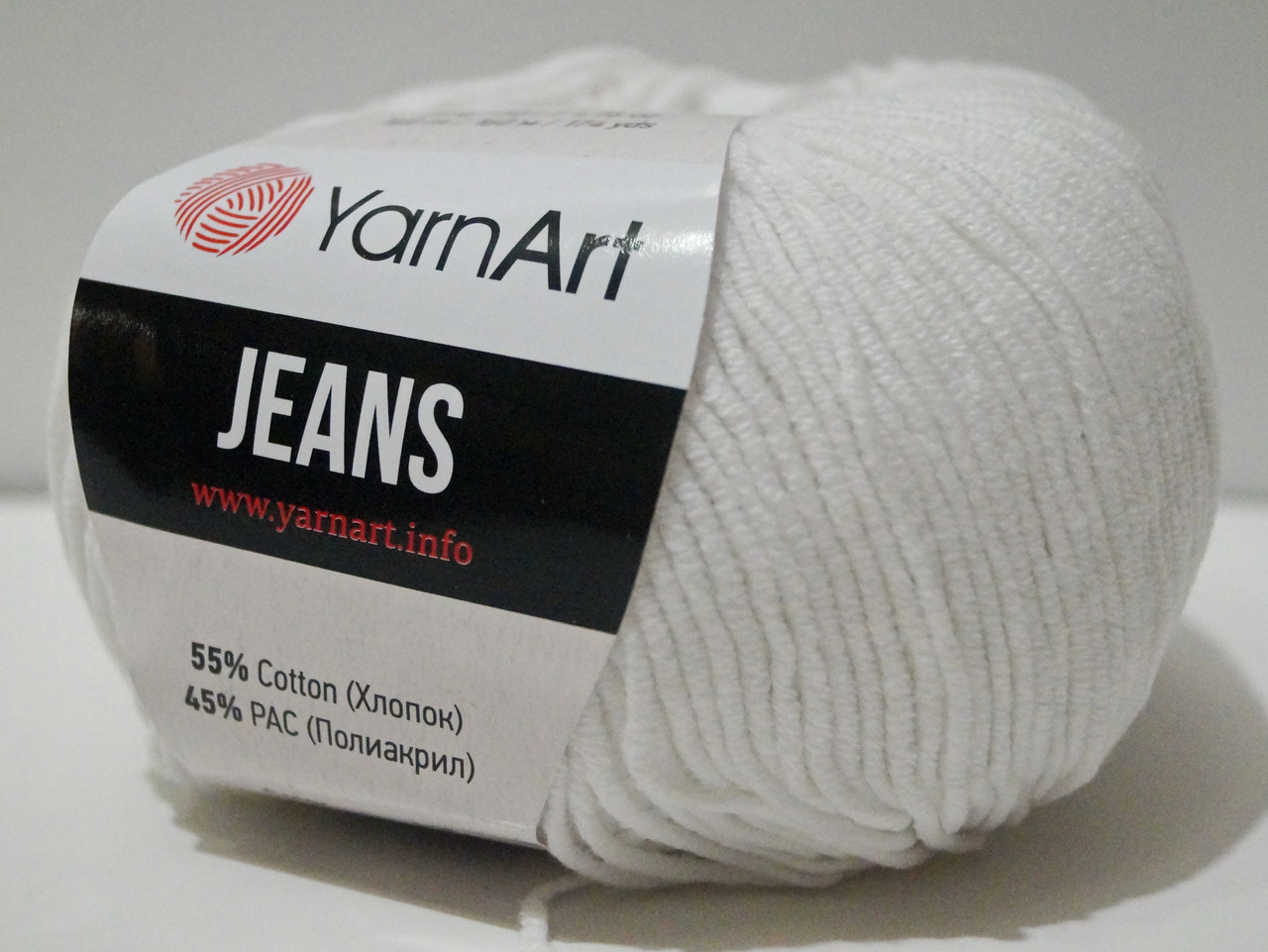 Нитки пряжа для в'язання бавовна акрил JEANS Джинс від YarnArt Ярнарт № 62 - білий оптик (упаковка)