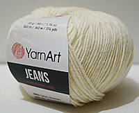 Нитки пряжа для вязания хлопок акрил JEANS Джинс от YarnArt Ярнарт № 03 - молочный
