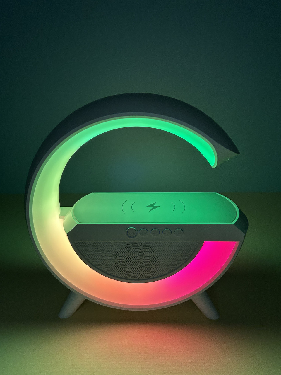 Настільна смарт лампа нічник RGB G-Smart AS-K10 з бездротовою зарядкою 15W та Bluetooth колонкою 5W, білий