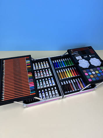 Художній набір для малювання в алюмінієвому кейсі "Єдиноріг" 145 предметів, рожевий, фото 1