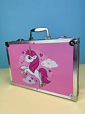 Художній набір для малювання в алюмінієвому кейсі "Єдиноріг" 145 предметів, рожевий, фото 2