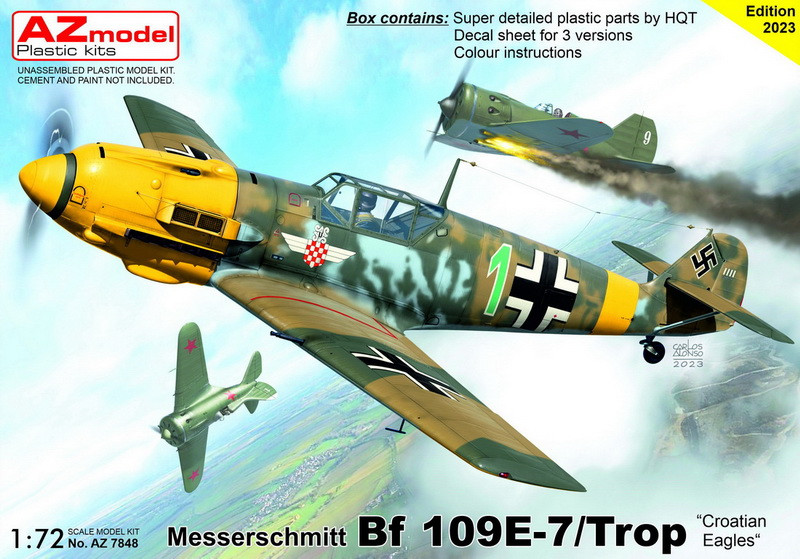 Пластикова модель 1/72 AZ model 7848 німецький винищувач Bf 109E-7/Trop повітряні сили Хорватії