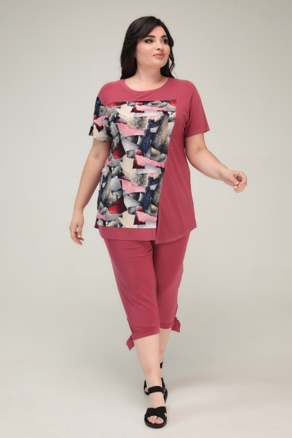 Повсякденний літній костюм Едіта футболка і капрі великого розміру 60, фото 1