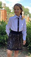 Блуза шкільна підліткова бавовна декор паєтка для дівчаток 7-11 років, колір білий