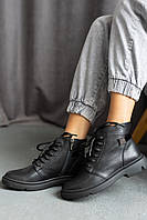 Черевики жіночі зимові шкіряні чорні на шнурках Ботинки женские кожаные зимние черные (Код 1070-ч-шкіра)