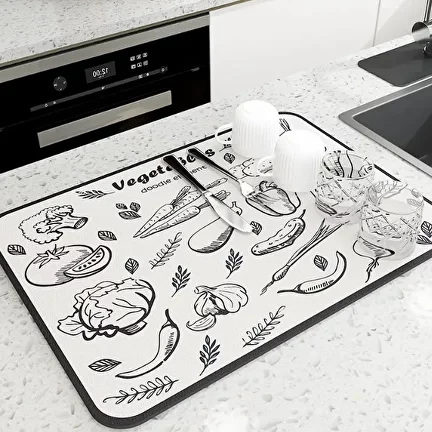 Антиковзний килимок для сушіння посуду відрізняється міцністю та швидким поглинанням вологи овочі, фото 1