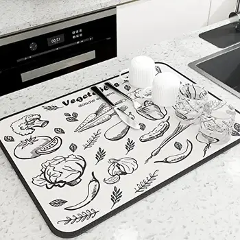 Антиковзний килимок для сушіння посуду відрізняється міцністю та швидким поглинанням вологи овочі