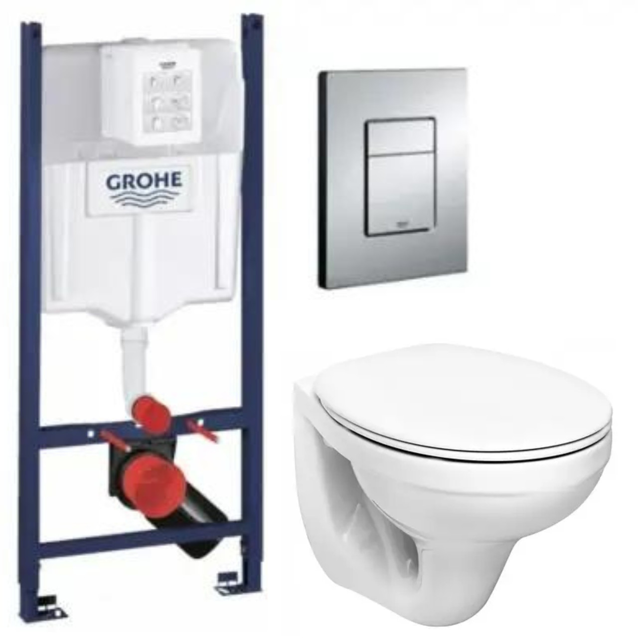 Комплект 5в1: Інсталяція Grohe Rapid + Подовжений унітаз idol з мікроліфтом + клавіша хром