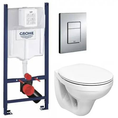 Комплект 5в1: Інсталяція Grohe Rapid + Подовжений унітаз idol з мікроліфтом + клавіша хром, фото 1